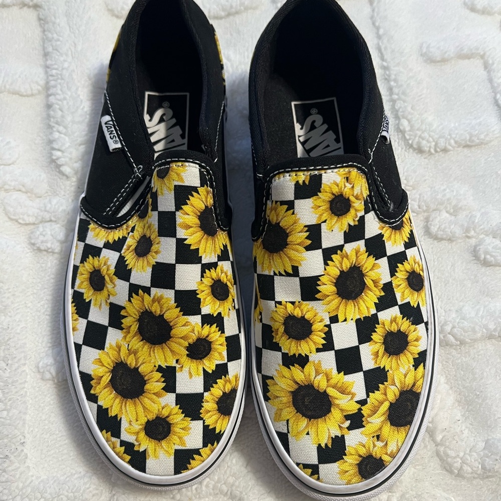 Vans Black and Yellow Checkerboard Slip-On Sneakers
